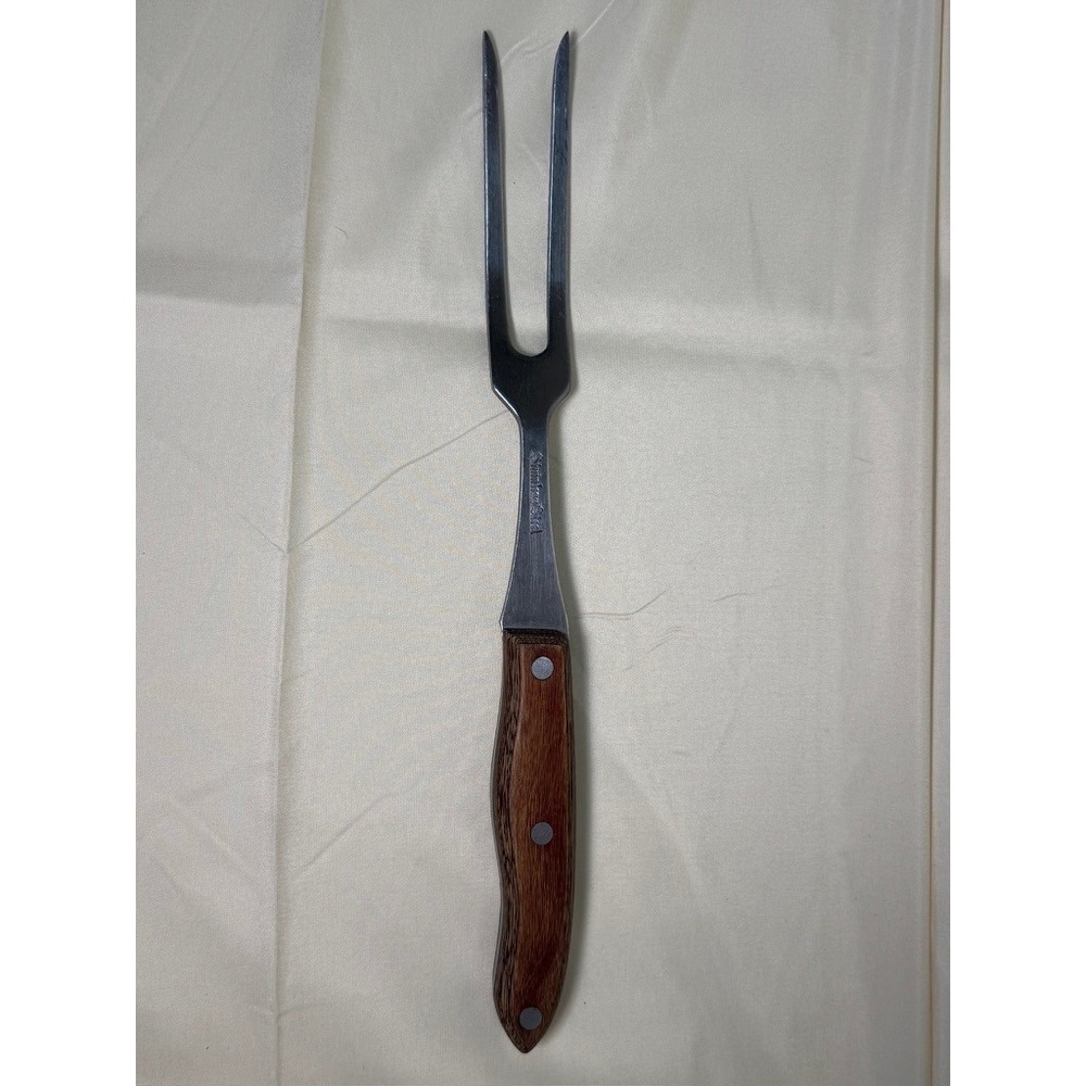 Vintage Stainless Steel Meat Carving Fork Wood Handle Japan Good Condition